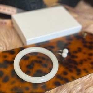 White Jade Bangle Bracelet with Matching Stone Earrings